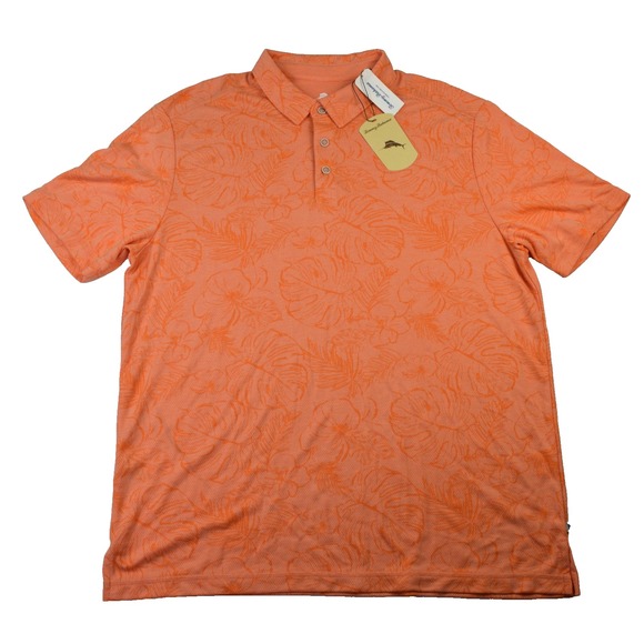 NWT Tommy Bahama Sketched Floral Polo Peach Melt Short Sleeve Shirt Men's XL - Picture 1 of 12